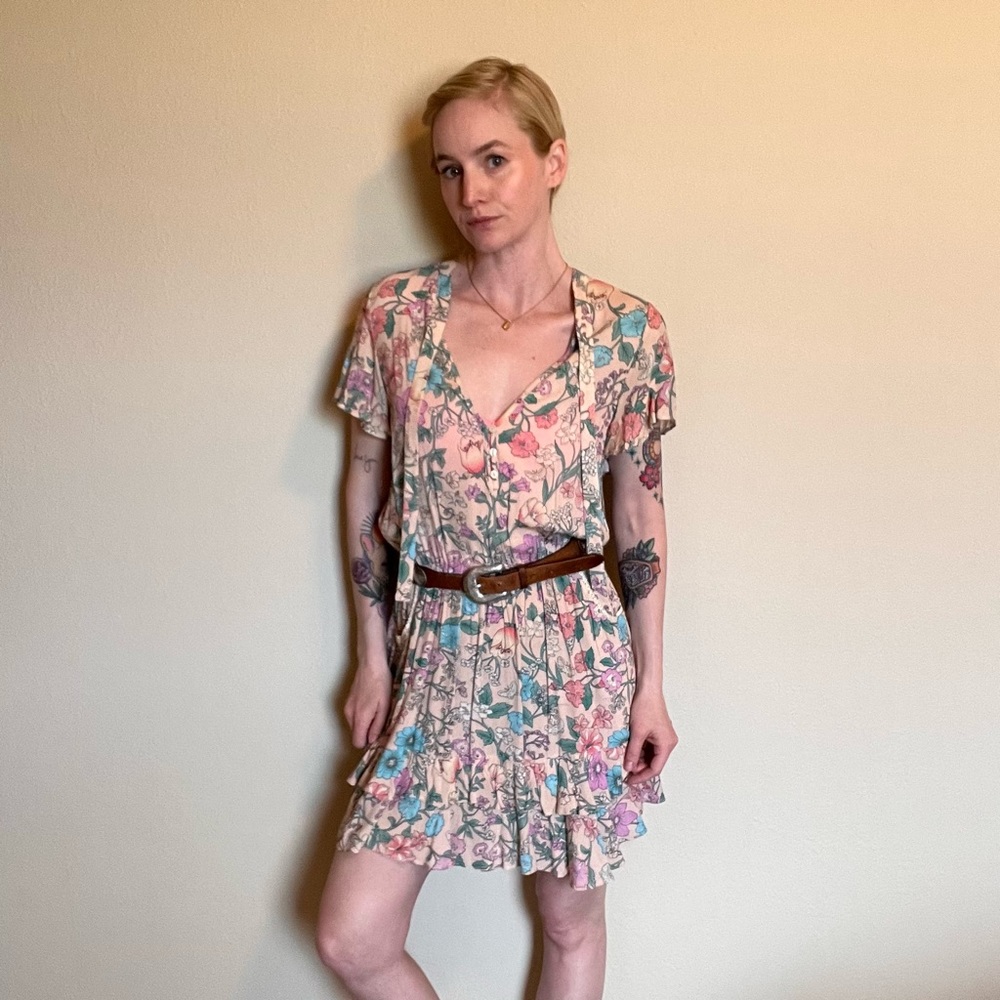 Spell Byron Sayulita Short Sleeve Frill Mini Dress
